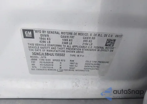 2018 Chevrolet Trax Lt from USA, damaged, VIN 3GNCJLSB4JL156922